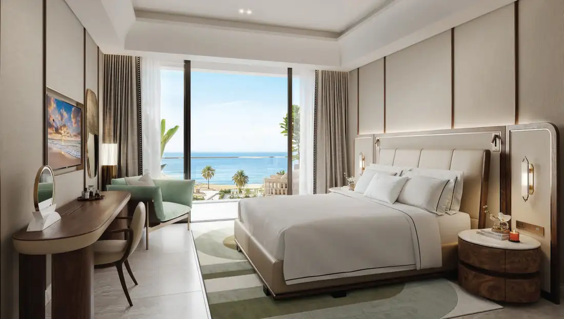 One-bedroom residence bedroom interior at Fairmont Residences Al Marjan Island
