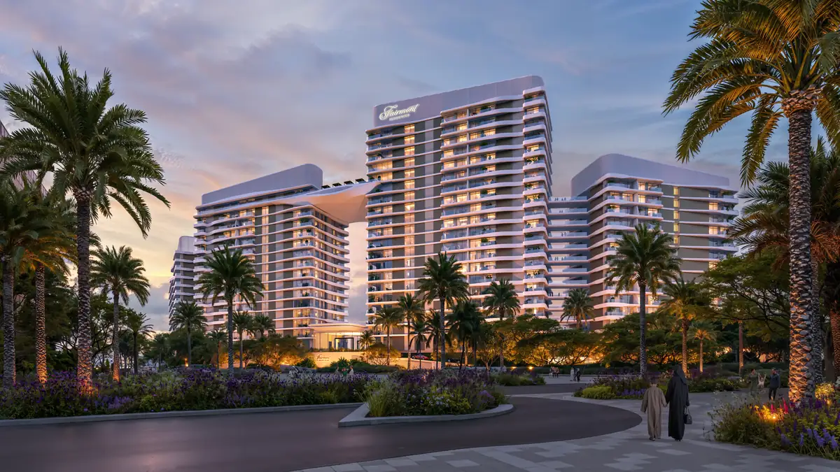 Landscaped arrival frontage of Fairmont Residences Al Marjan Island