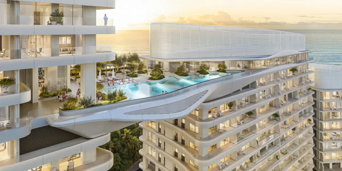 Adults sky pool and terrace overlooking the sea at Fairmont Residences Al Marjan Island