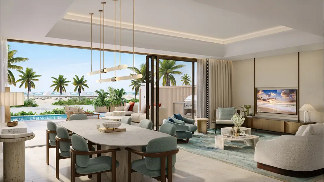 Townhouse living area with sea view at Fairmont Residences Al Marjan Island